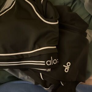 ALO Yoga Black Leggings with White Piping